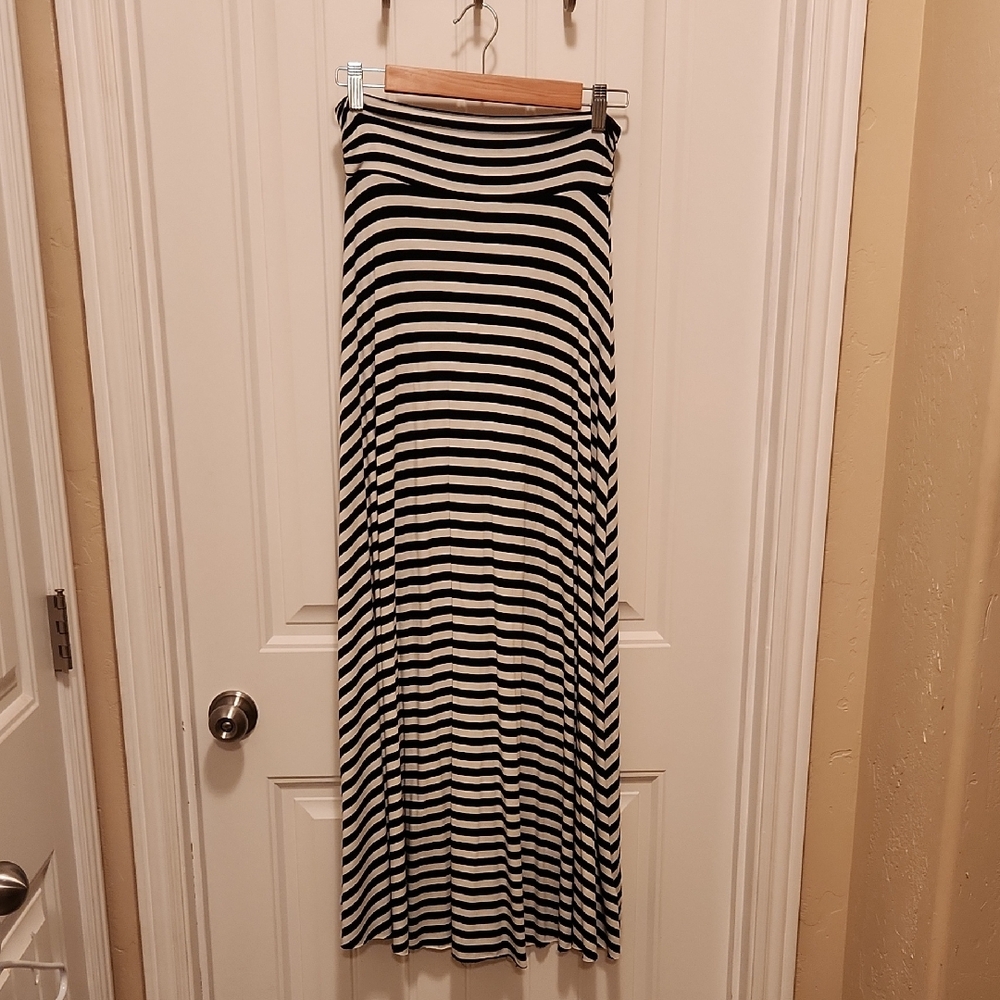 Black and White Striped Maxi Skirt
